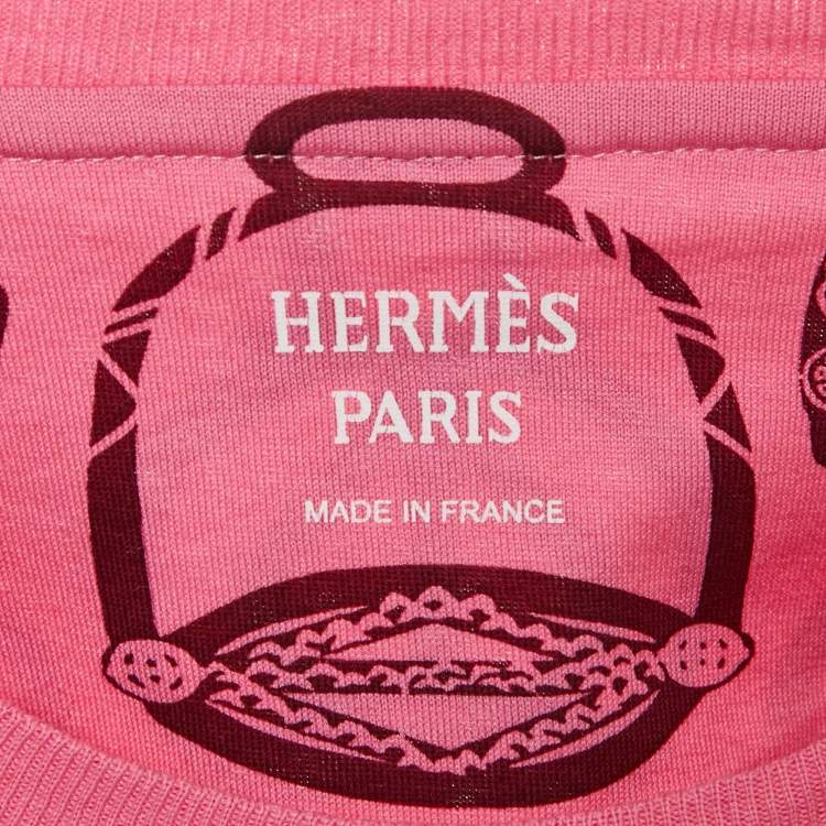 Pre Owned Hermes Pink Printed Cotton Crewneck T-Shirt S