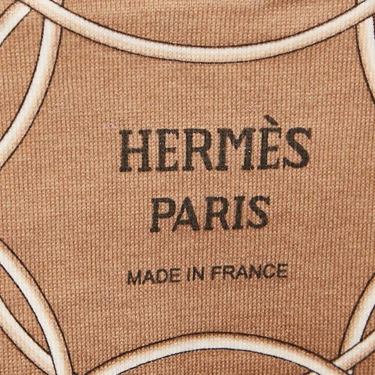 Pre Owned Hermes Brown Printed Cotton Crewneck T-Shirt M