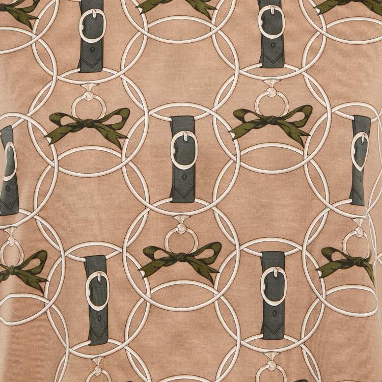Pre Owned Hermes Brown Printed Cotton Crewneck T-Shirt M
