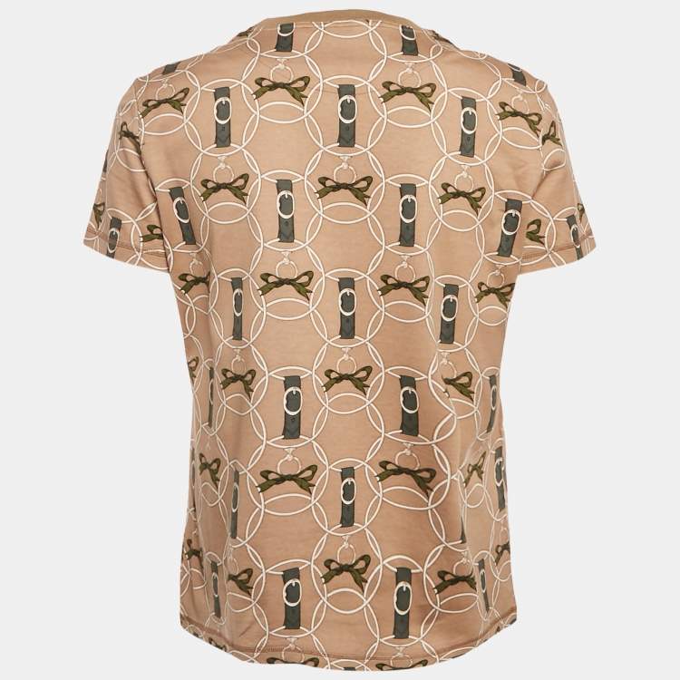 Pre Owned Hermes Brown Printed Cotton Crewneck T-Shirt M