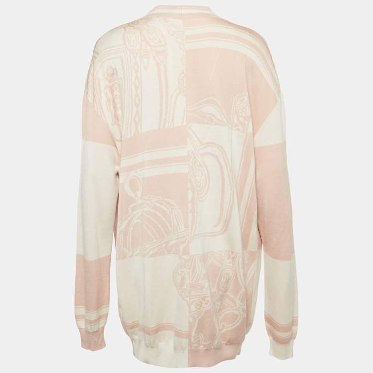Pre Owned Hermes Rose Silk Blend En Desordre Finesse Cardigan M