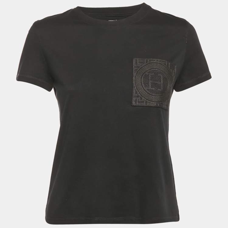 Pre Owned Hermes Black H Embroidered Pocket Jersey T-Shirt S