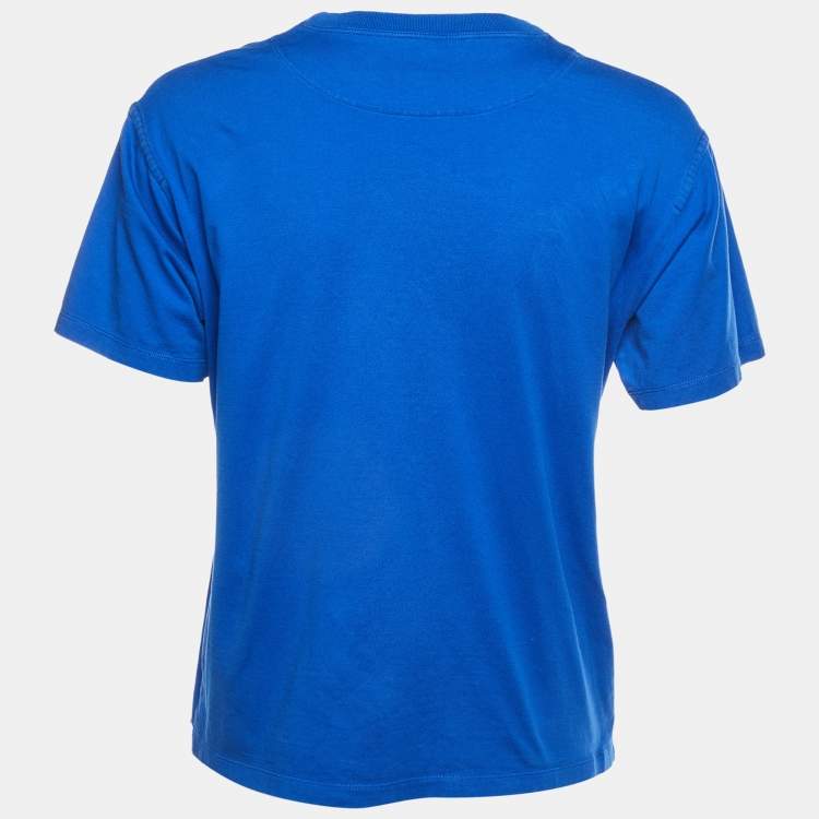 Pre Owned Hermes Blue Cotton Appliqued Crew Neck T-Shirt S 