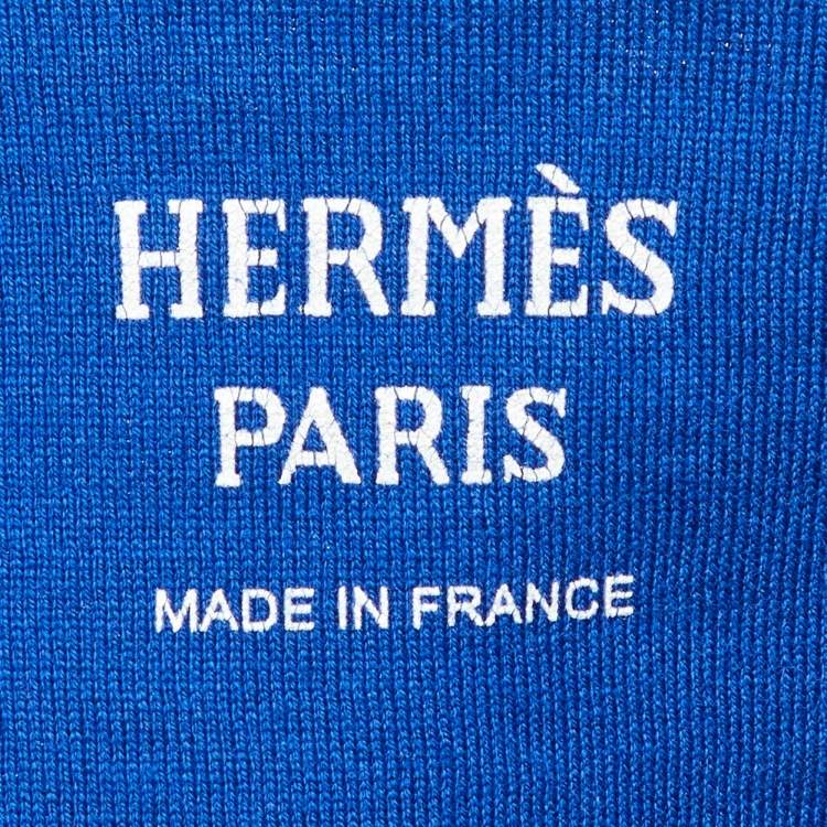 Pre Owned Hermes Blue Cotton Appliqued Crew Neck T-Shirt S 