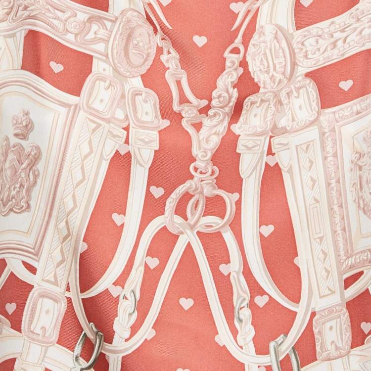 Pre Owned Hermès Pink Printed Silk and Knit Brides de Gala T-Shirt S