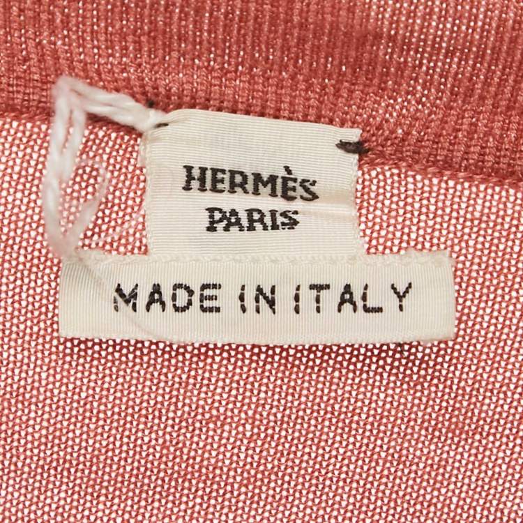 Pre Owned Hermès Pink Printed Silk and Knit Brides de Gala T-Shirt S