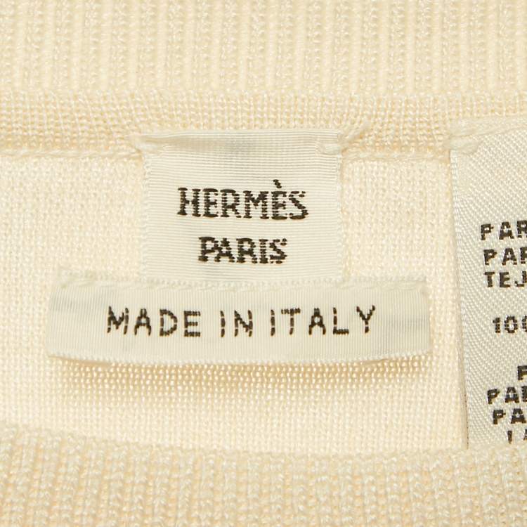 Pre Owned Hermes Cream Printed Silk & Cotton Knit Twillaine Sweater L