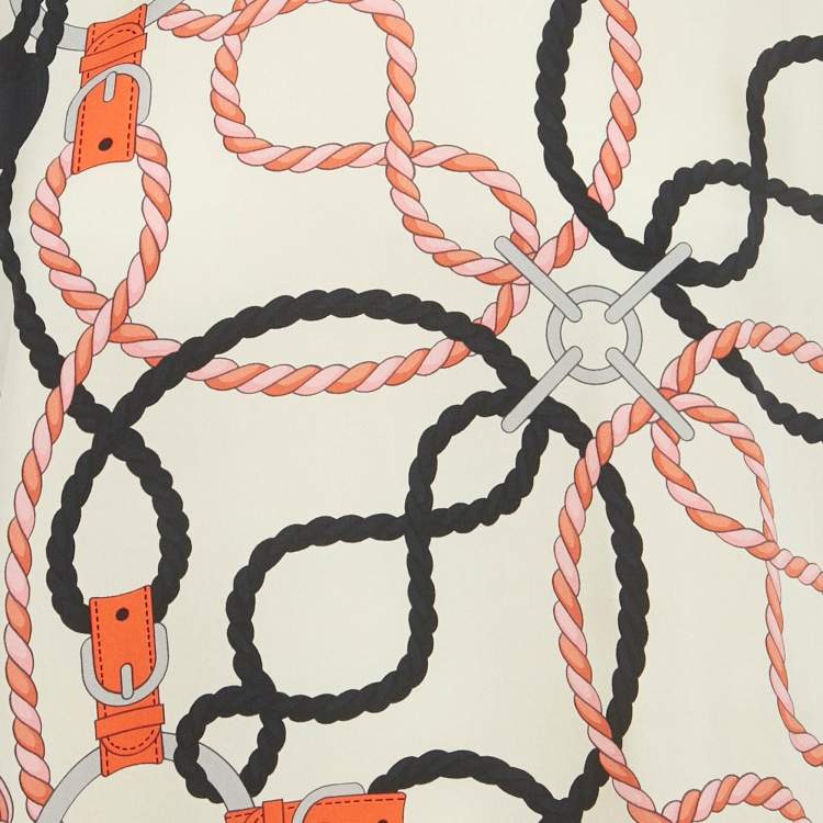 Pre Owned Hermes Cream Printed Silk & Cotton Knit Twillaine Sweater L