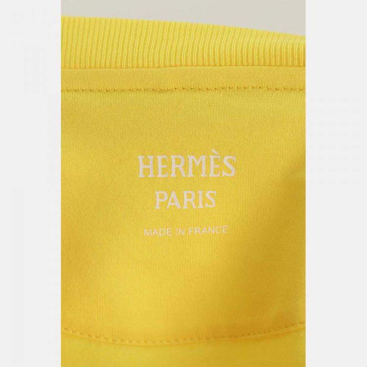 Pre Owned Hermes H Pocket Yellow Cotton Polyester T-Shirt