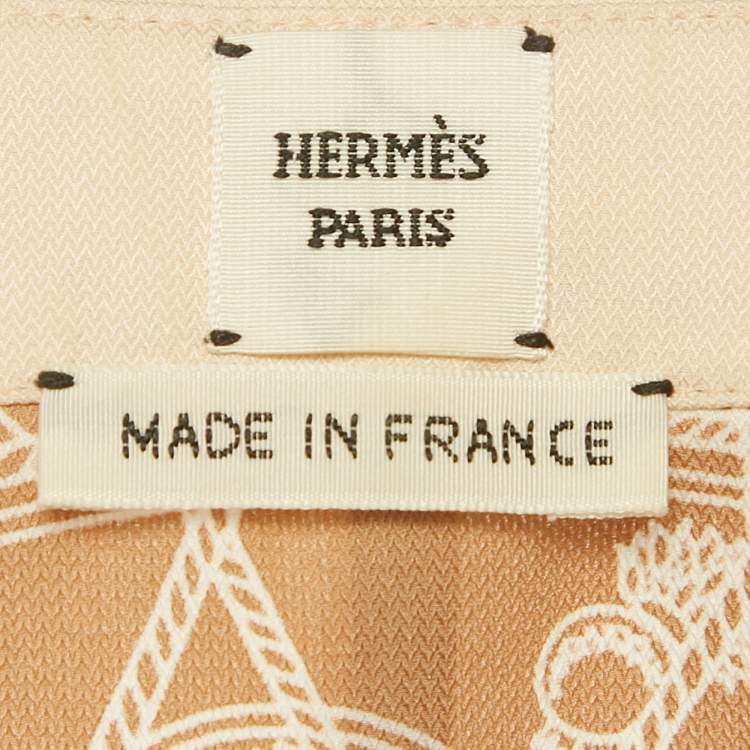 Pre Owned Hermes Beige Printed Silk Les Tambours Finesse Panel Shirt M
