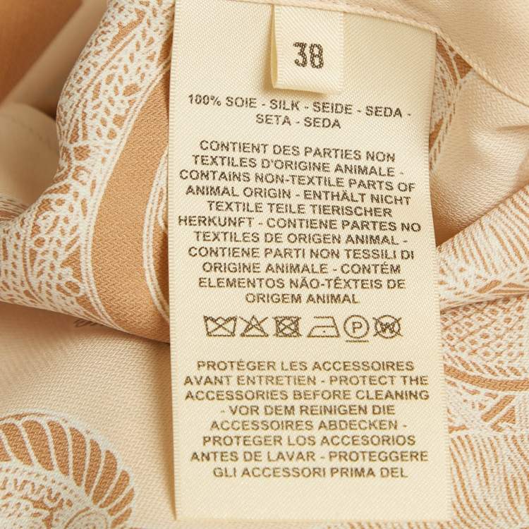 Pre Owned Hermes Beige Printed Silk Les Tambours Finesse Panel Shirt M