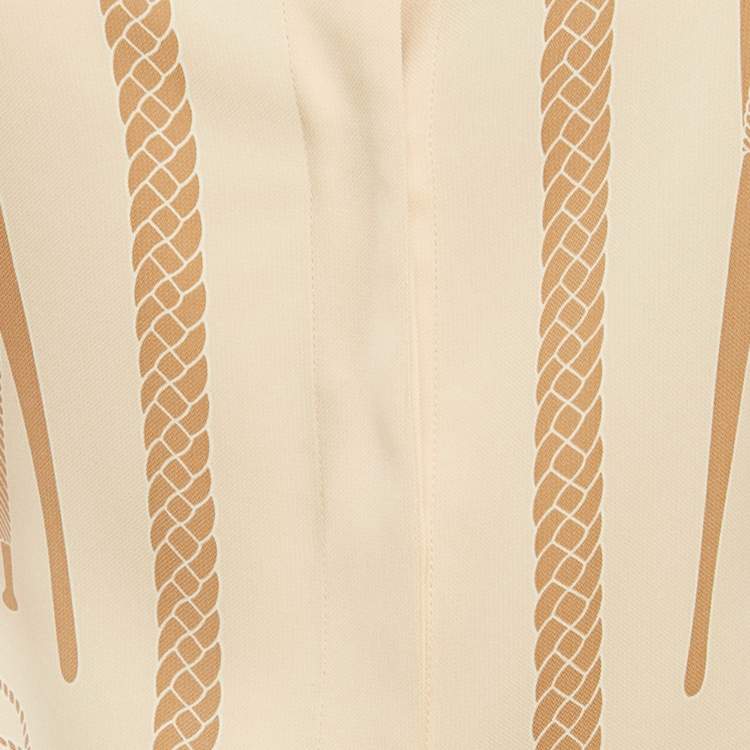 Pre Owned Hermes Beige Printed Silk Les Tambours Finesse Panel Shirt M
