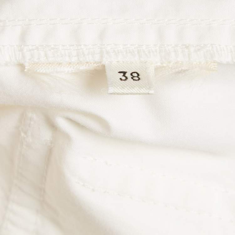 Pre Owned Hermes White Cotton Wide Leg Trousers M