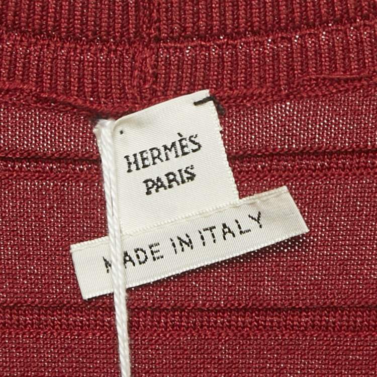 Pre Owned Hermes Red Patterned Knit Sleeveless Cardigan S