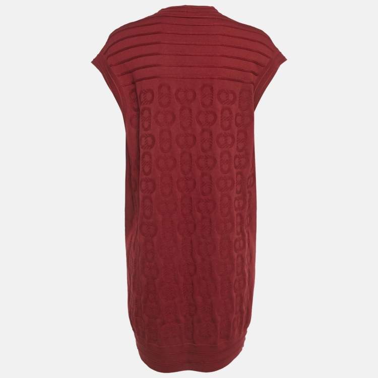 Pre Owned Hermes Red Patterned Knit Sleeveless Cardigan S