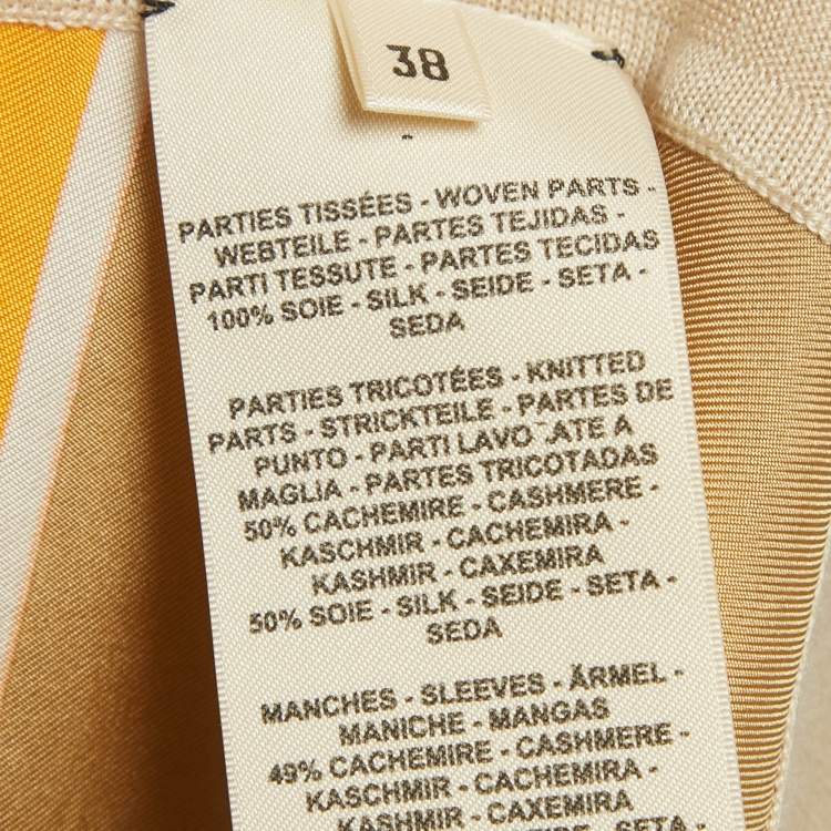 Pre Owned Hermes Beige Printed Silk and Wool Cardigan M