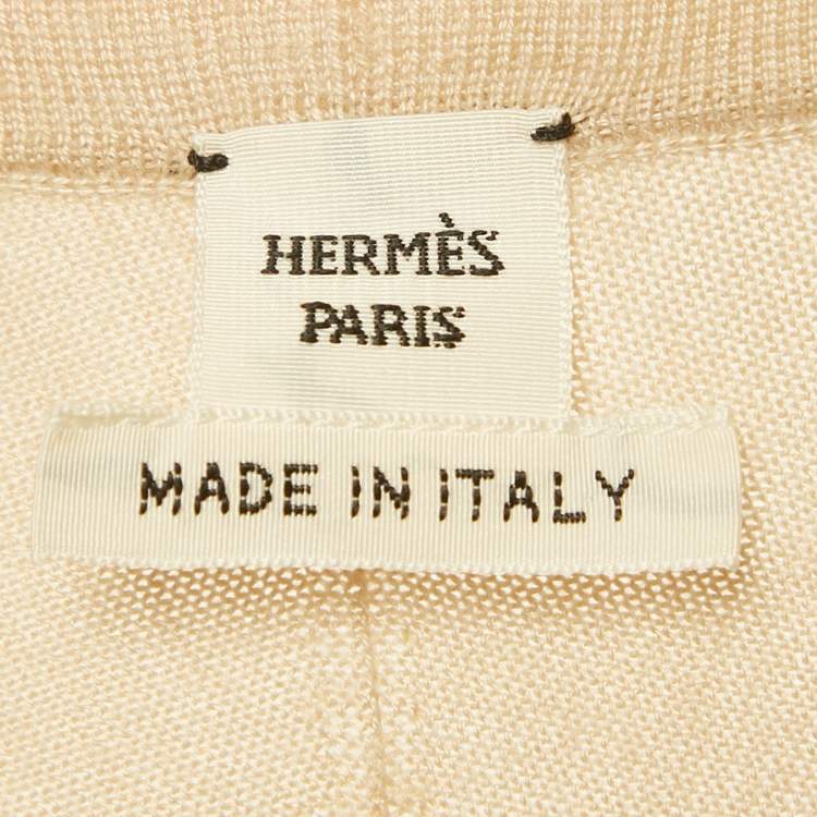 Pre Owned Hermes Beige Printed Silk and Wool Cardigan M