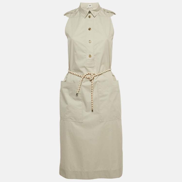 Pre Owned Hermes Grey Cotton Belted Shirt Dress S
