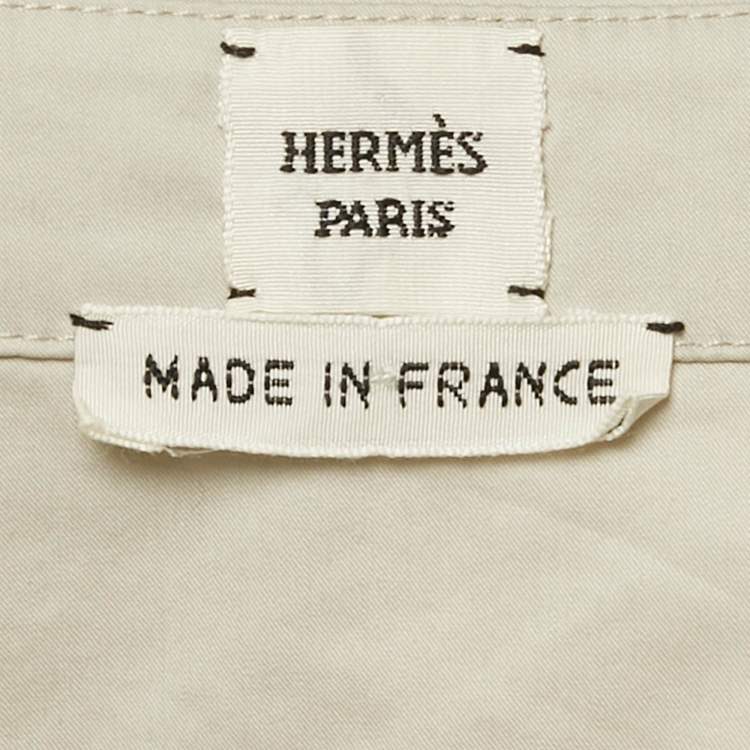 Pre Owned Hermes Grey Cotton Belted Shirt Dress S