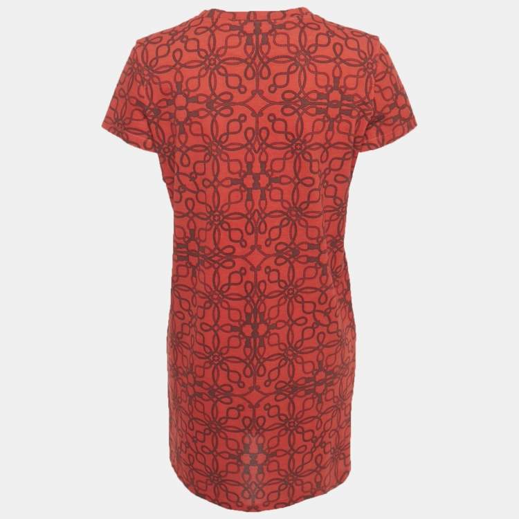 Pre Owned Hermes Red Micro Cordelieres Cotton T-Shirt Dress M