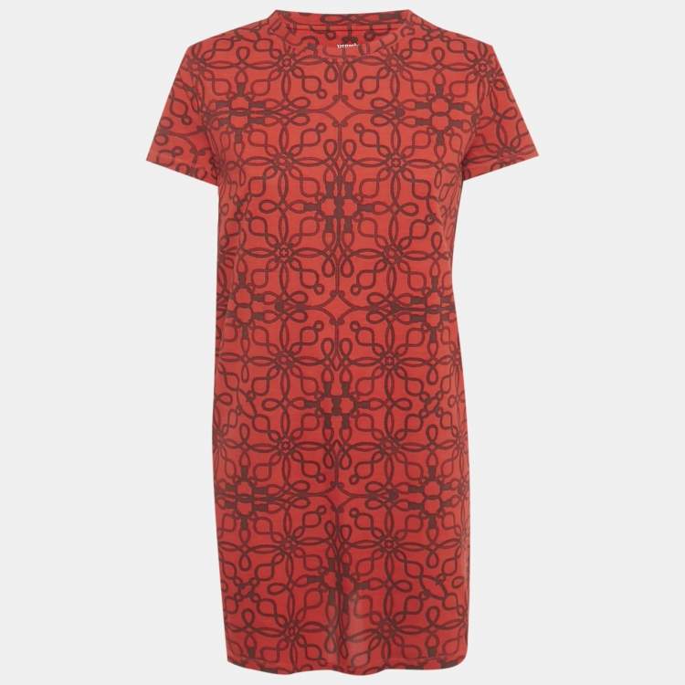 Pre Owned Hermes Red Micro Cordelieres Cotton T-Shirt Dress M