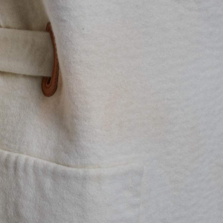 Pre Owned Hermes White Cashmere Wrap Over Mid Length Coat M