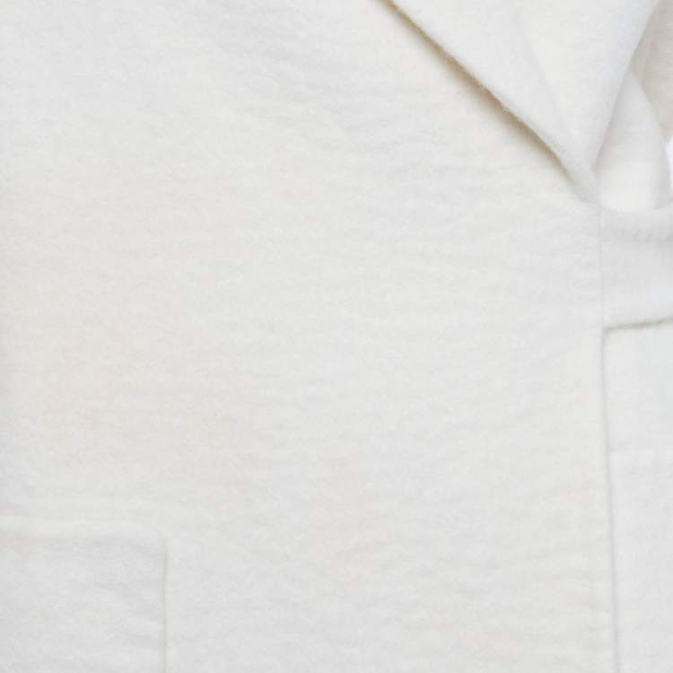 Pre Owned Hermes White Cashmere Wrap Over Mid Length Coat M