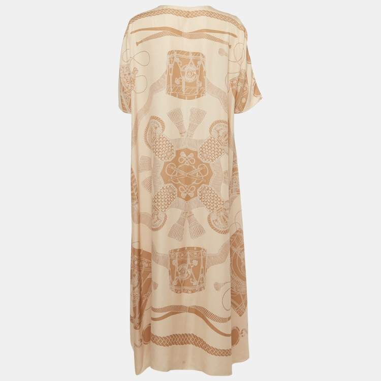 Pre Owned Hermès Blush Pink Printed Silk Oversized Maxi Dress L