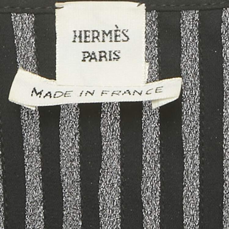 Pre Owned Hermes Black Plisse & Leather Trim Midi Dress M