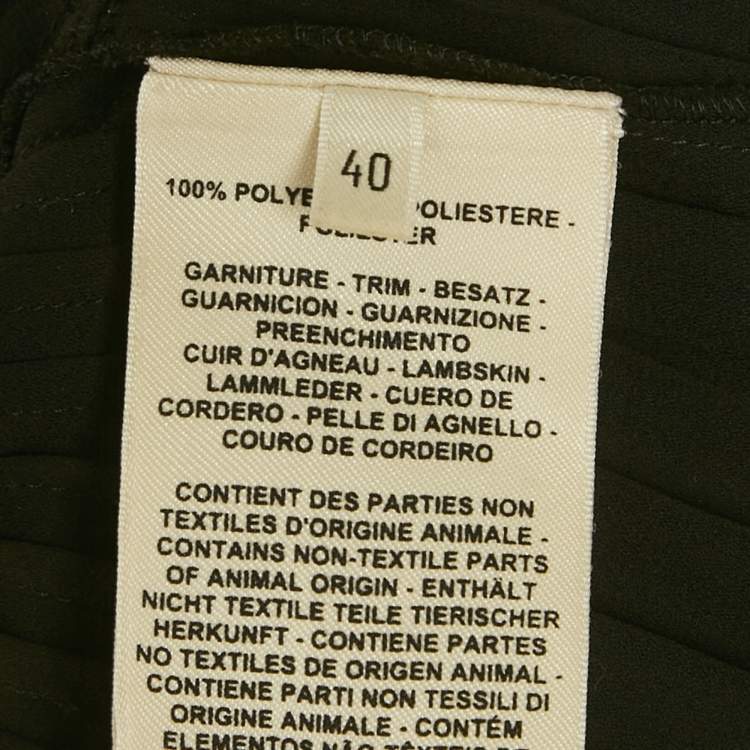 Pre Owned Hermes Black Plisse & Leather Trim Midi Dress M