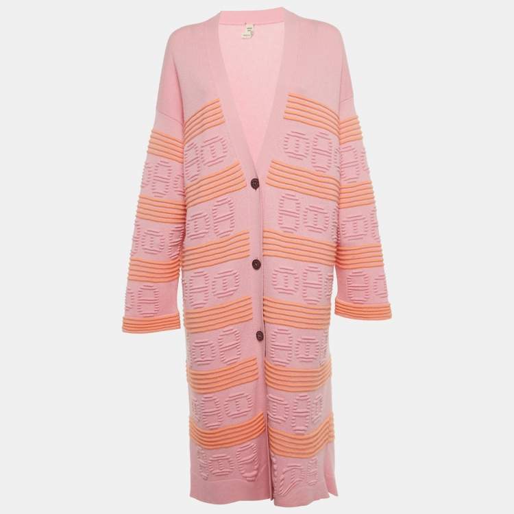 م ملوكة مسبقًا Hermes Pink & Orange Cashmere Knit Long Cardigan L