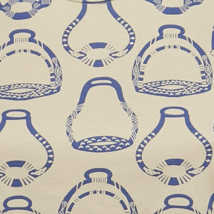 Pre Owned Hermès Beige Printed Cotton Fantaisie D'Etriers Micro T-Shirt M