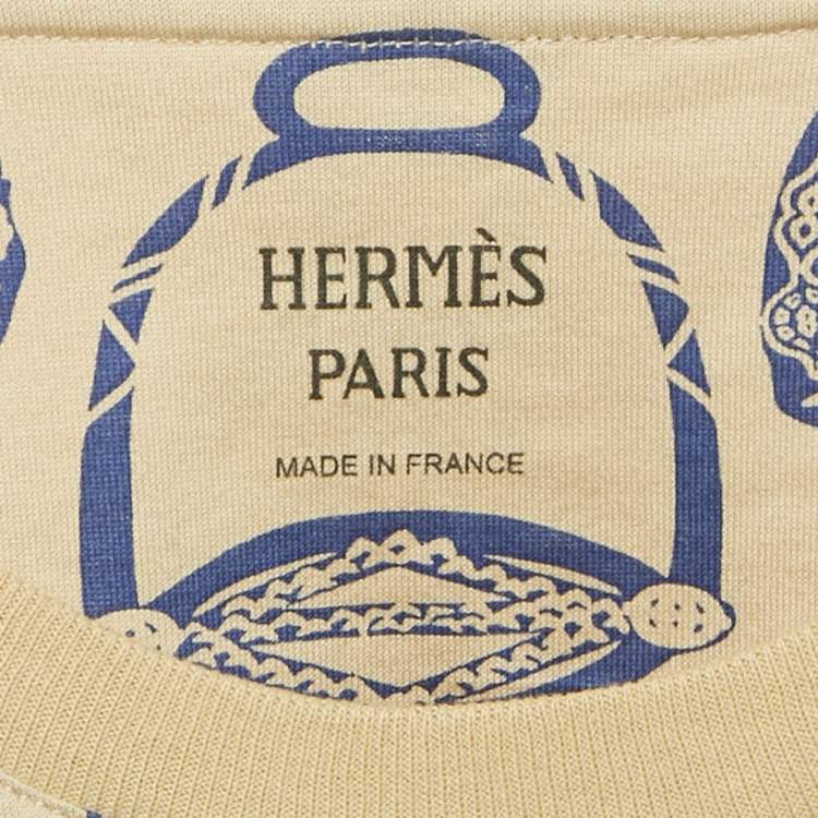 Pre Owned Hermès Beige Printed Cotton Fantaisie D'Etriers Micro T-Shirt M