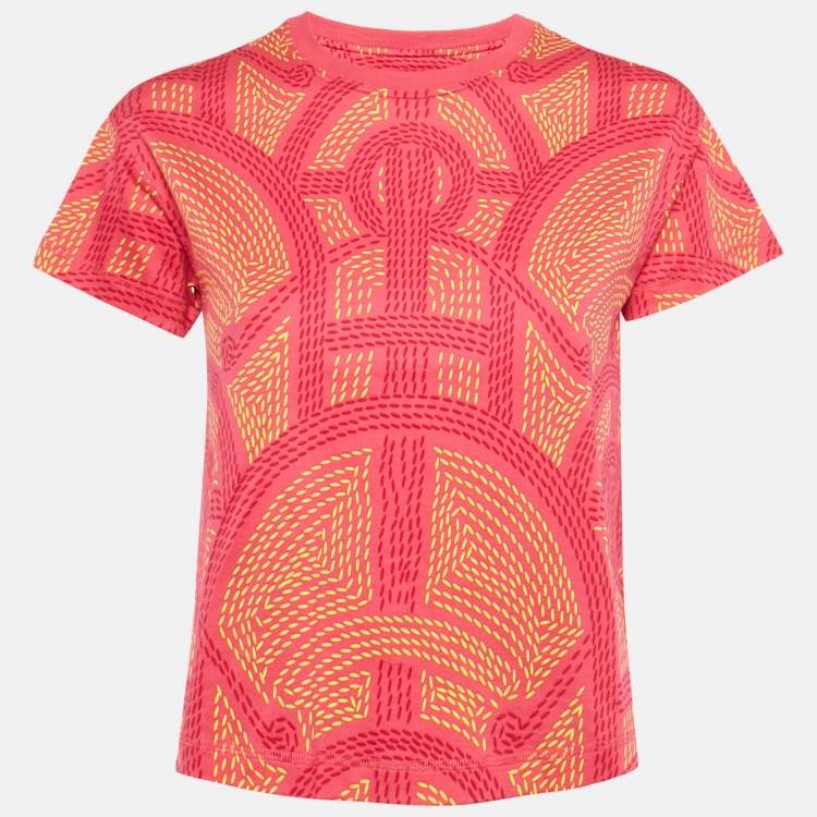 Pre Owned Hermès Pink Printed Cotton Eperon d'Or Sellier T-Shirt S