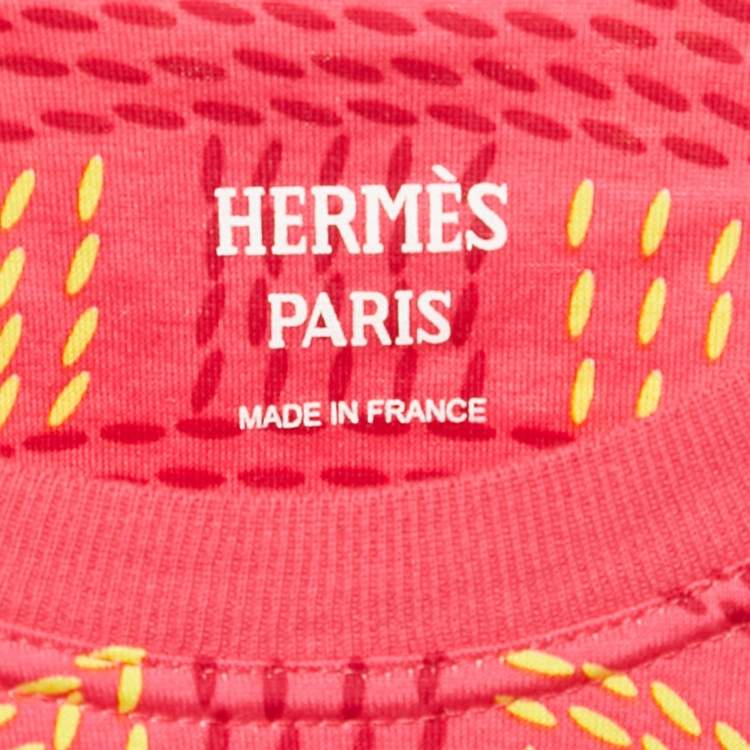 Pre Owned Hermès Pink Printed Cotton Eperon d'Or Sellier T-Shirt S
