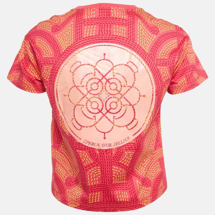 Pre Owned Hermès Pink Printed Cotton Eperon d'Or Sellier T-Shirt S