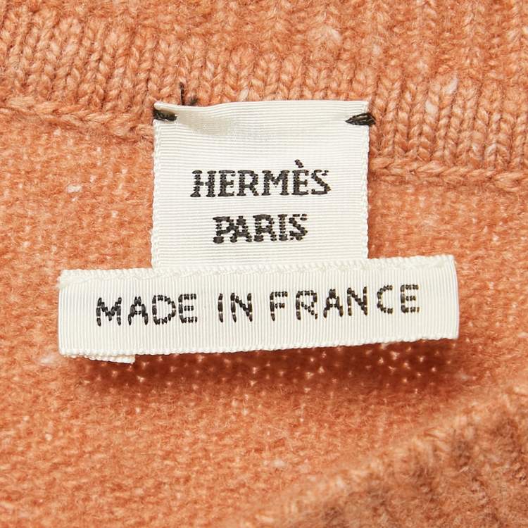 مملوكة مسبقًا Hermès Brown Printed Silk and Knit Crew Neck Top L