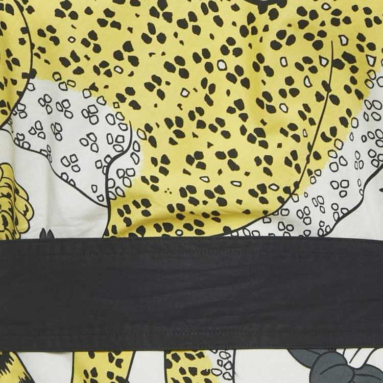 Pre Owned Hermes White/Yellow Leopard Print Cotton Halter Neck Scarf Top M