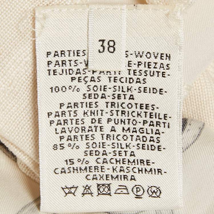 Pre Owned Hermes Navy Beige Printed Silk and  Knit Open Front Cardigan M