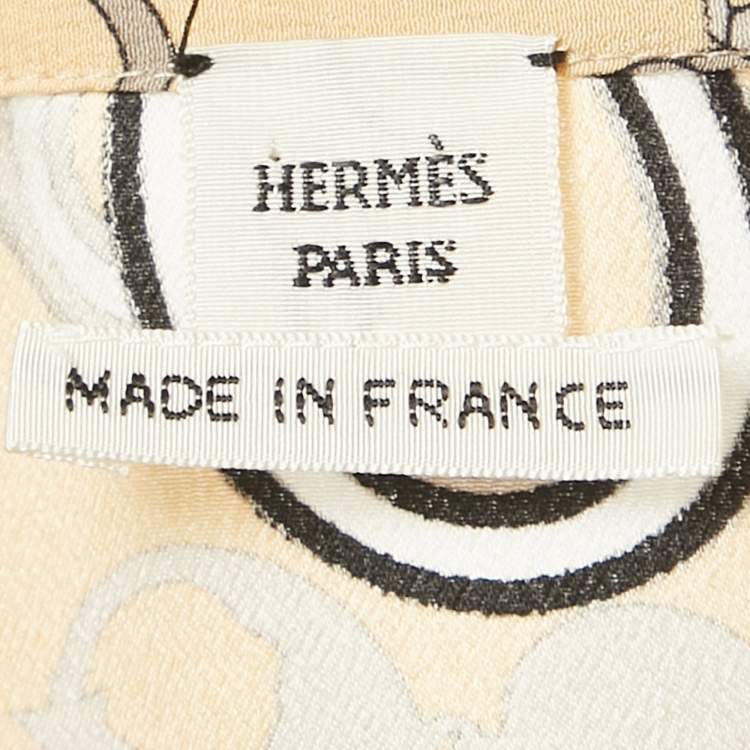 Pre Owned Hermes Cream Printed Silk Midi Dress M