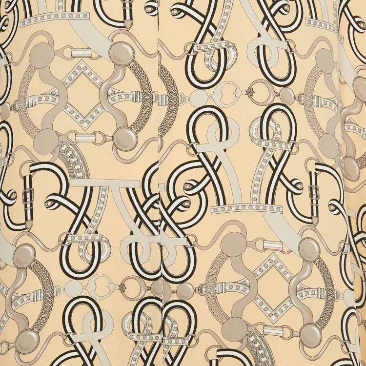 Pre Owned Hermes Cream Printed Silk Midi Dress M