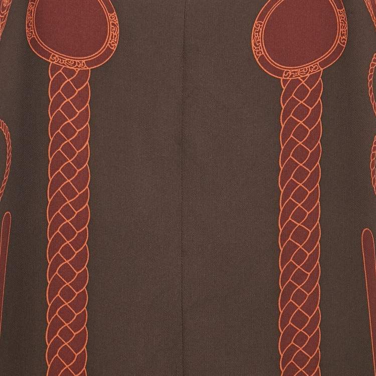 Pre Owned Hermes Brown Printed Silk Midi Dress M