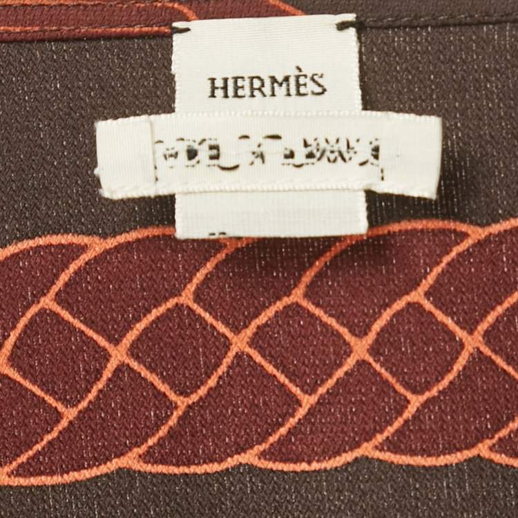 Pre Owned Hermes Brown Printed Silk Midi Dress M