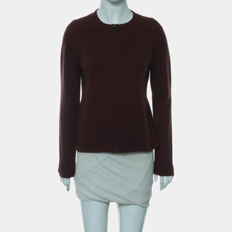 Pre Owned Hermes Lock Buckle Zip Brown Cardigan M