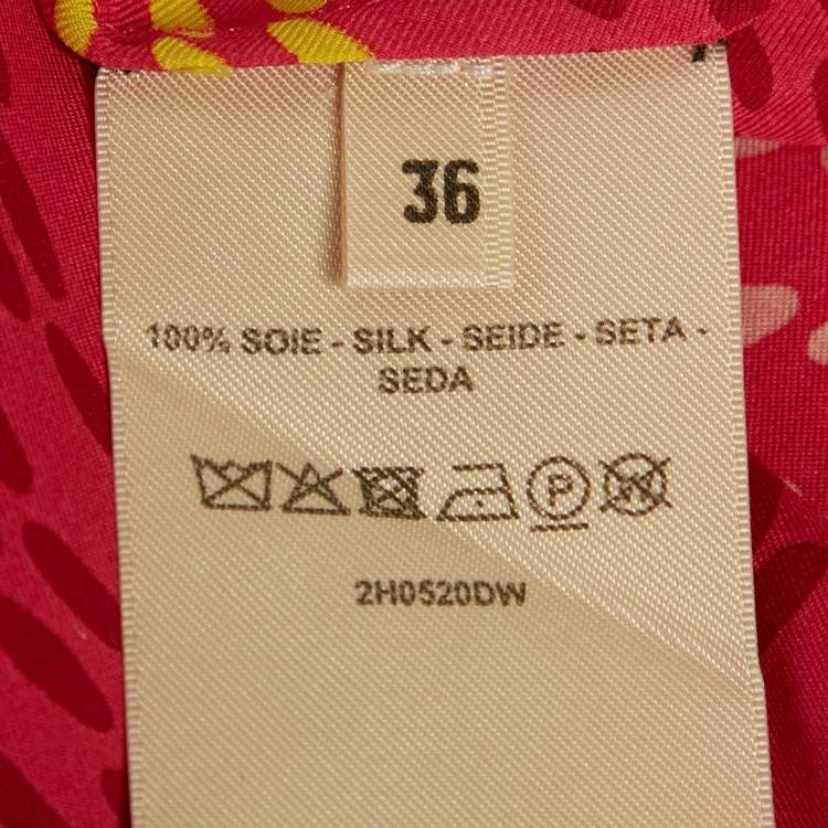 Pre Owned Hermes Pink Printed Silk Maxi Dress S 