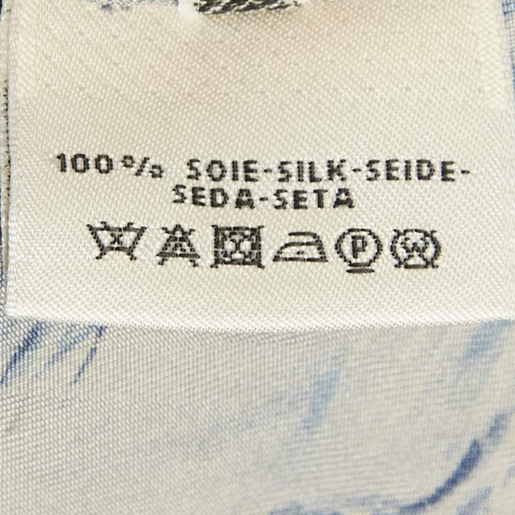 Pre Owned Hermes Grey/Navy Blue Printed Silk Kimmo Midi Dress M