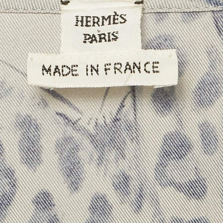 Pre Owned Hermes Grey/Navy Blue Printed Silk Kimmo Midi Dress M