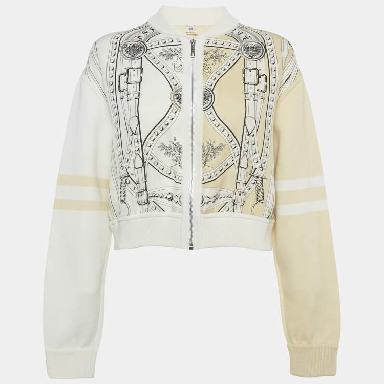 Pre Owned Hermès Cream Grand Tralala Jersey Bomber Jacket M