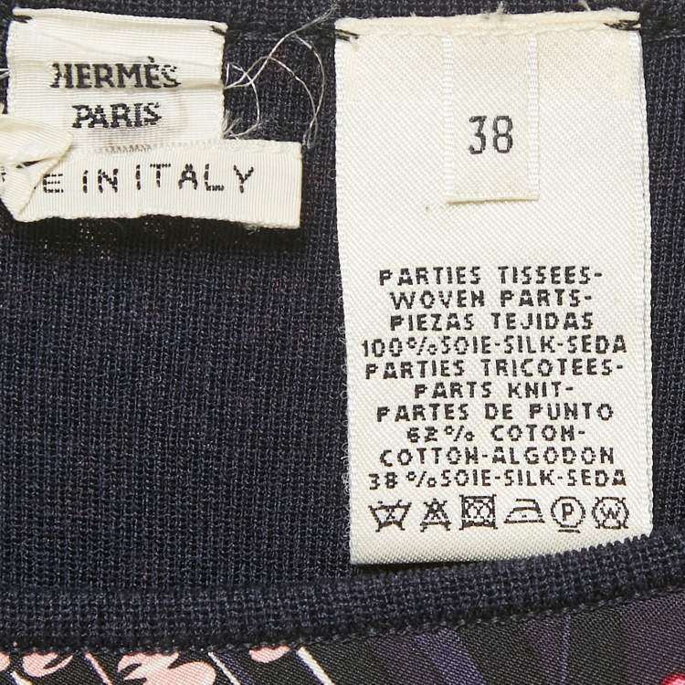 Pre Owned Hermès Blue Printed Silk & Wool Knit Short Dress M