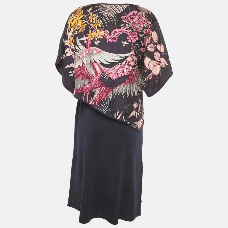 Pre Owned Hermès Blue Printed Silk & Wool Knit Short Dress M